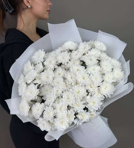 Монобукет белых хризантем "Алтай" 15шт