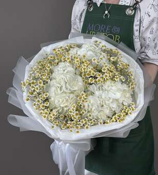 гортензия с ромашкой